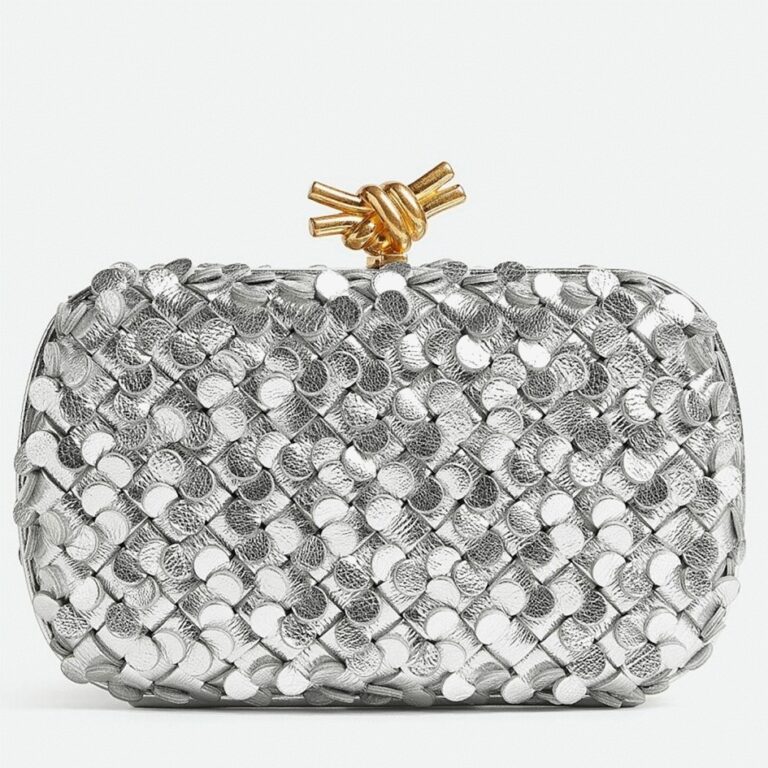 Replica Bottega Veneta Knot Minaudiere Clutch Silver Sequins