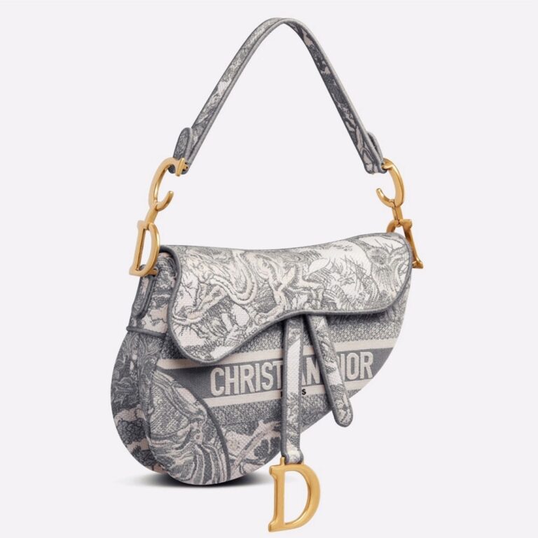 Dior Saddle Bag Fake in Grey Toile de Jouy Embroidery