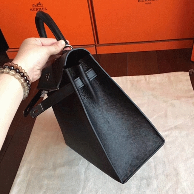 Black Epsom Replica Hermes Kelly 32cm Sellier Structured Bag angle 2