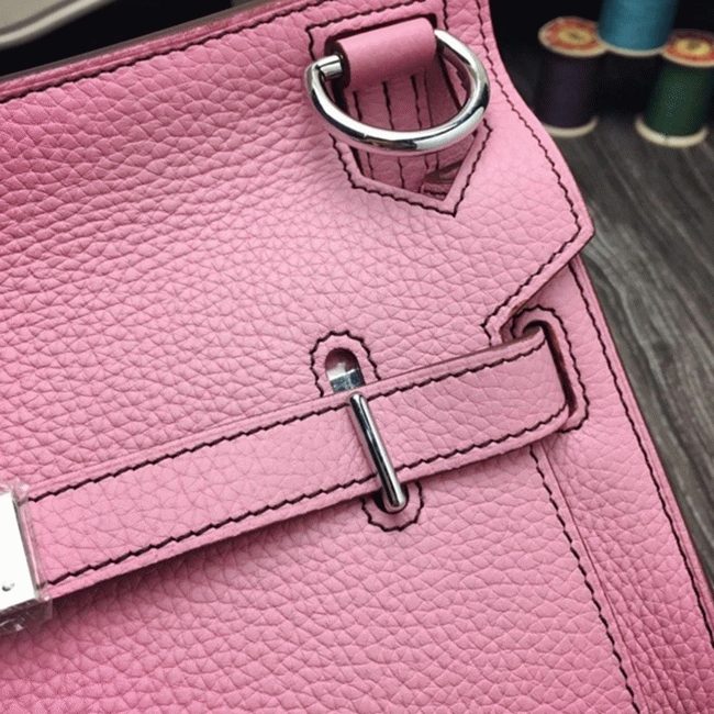 Pink fake luxury Hermes Jypsiere 31cm handbag angle 4