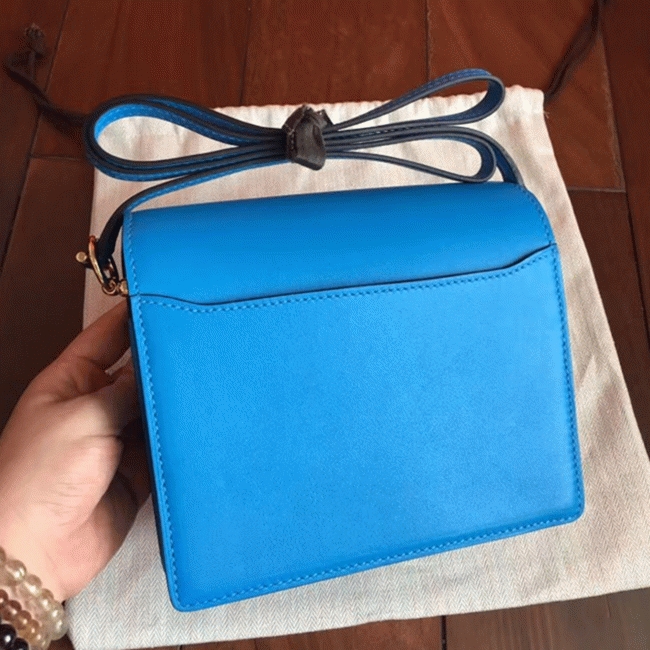 Blue hydra luxury replica Hermes Mini Sac Roulis handbag angle 5