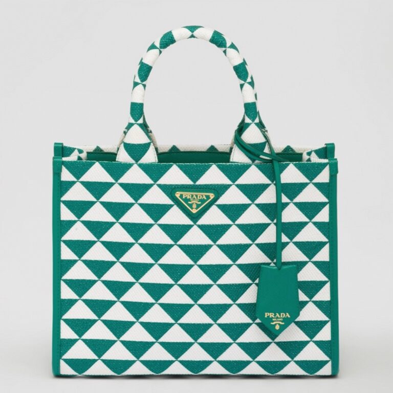 Prada Symbole Small Bag Replica in Green/White Jacquard Fabric