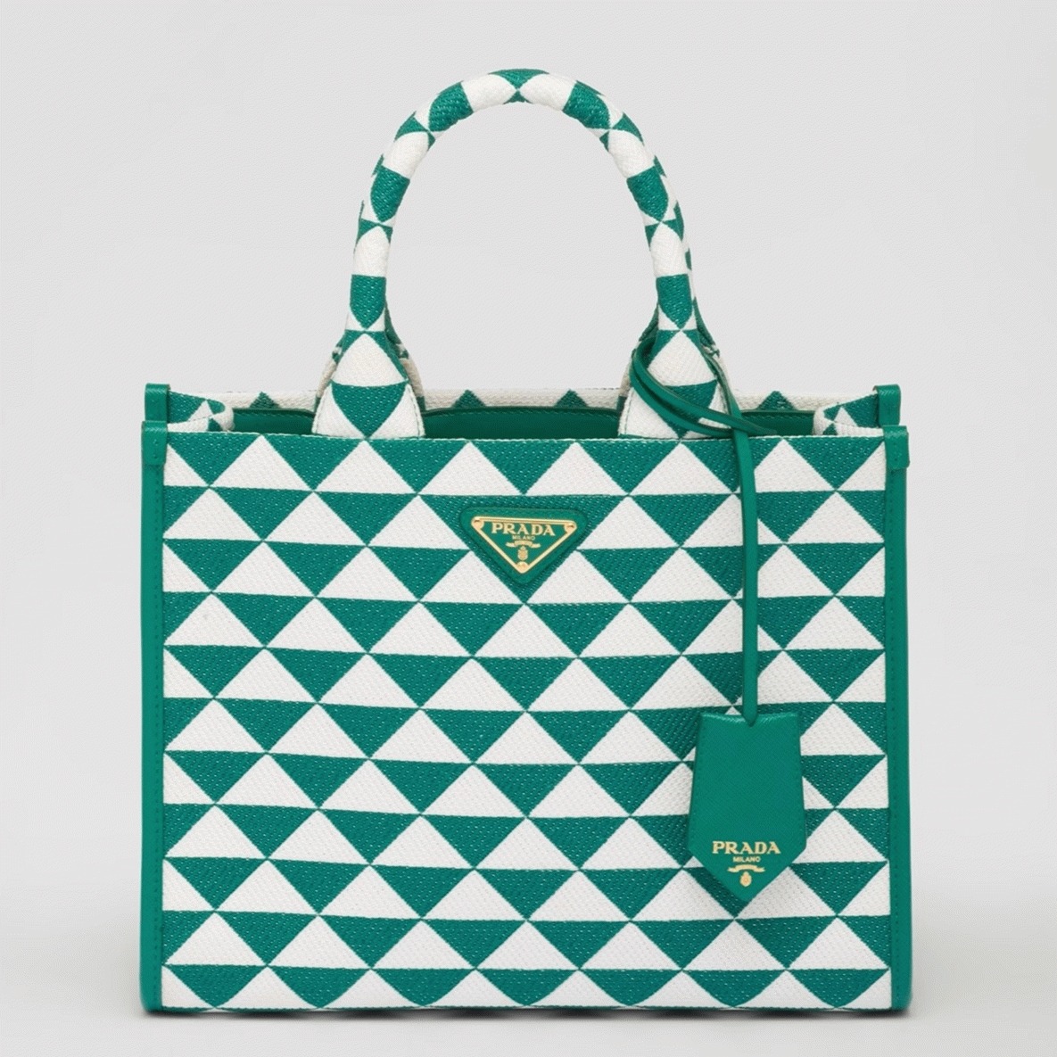Prada Symbole Small Bag Replica in Green/White Jacquard Fabric