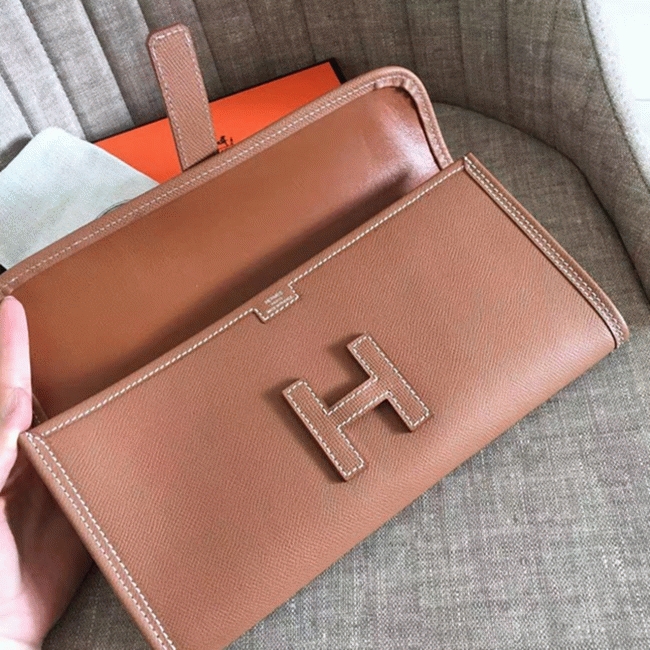 Brown knockoff Hermes Jige Elan 29 clutch bag angle 4