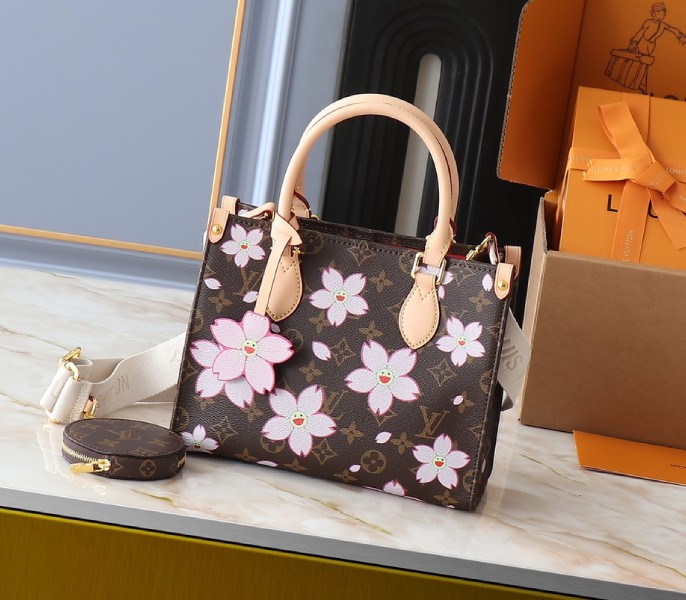 LV X TM Monogram Canvas Onthego PM With Cherry Blossom