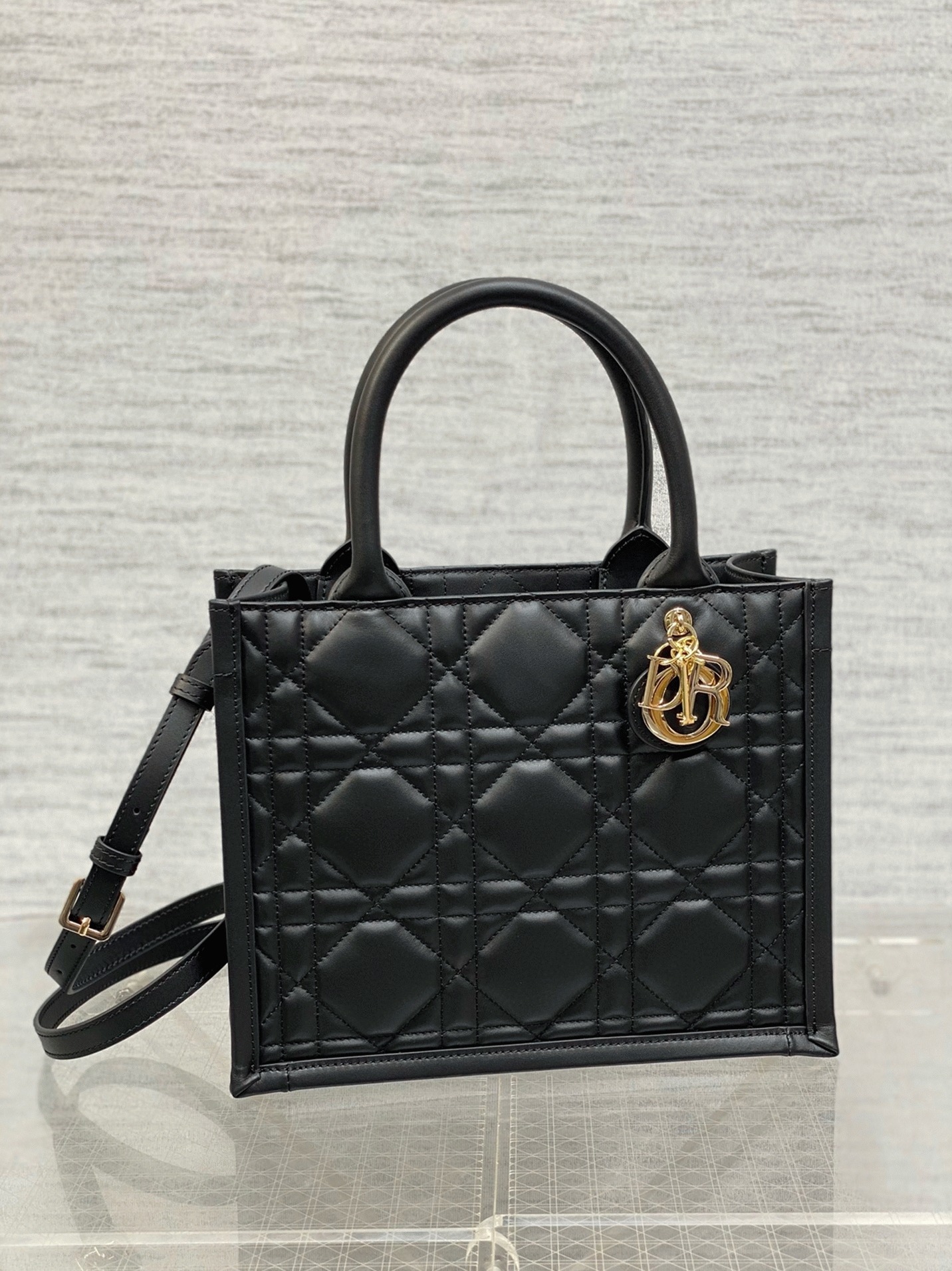 Dior Small Book Tote Bag Fake with Strap in Black angle 2