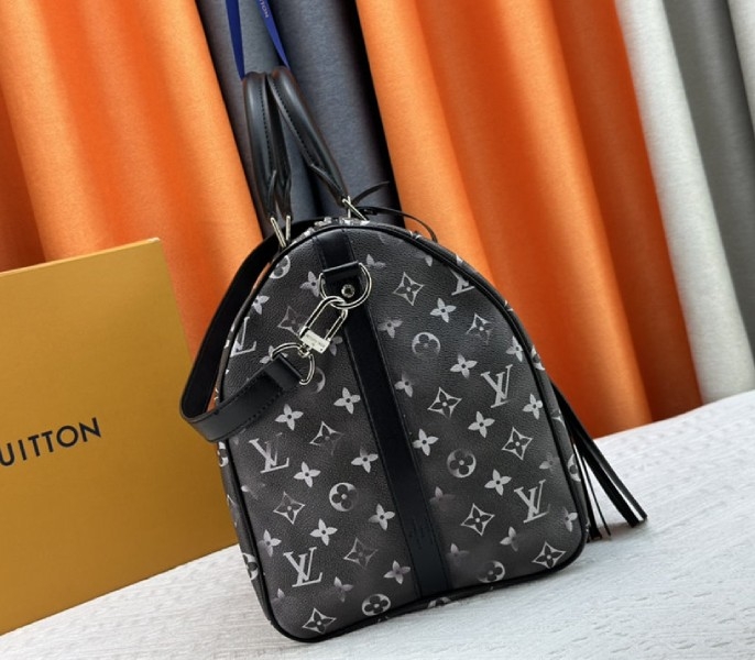Louis Vuitton Brushed Monogram Leather Keepall Bandouliere 50 In Black angle 4