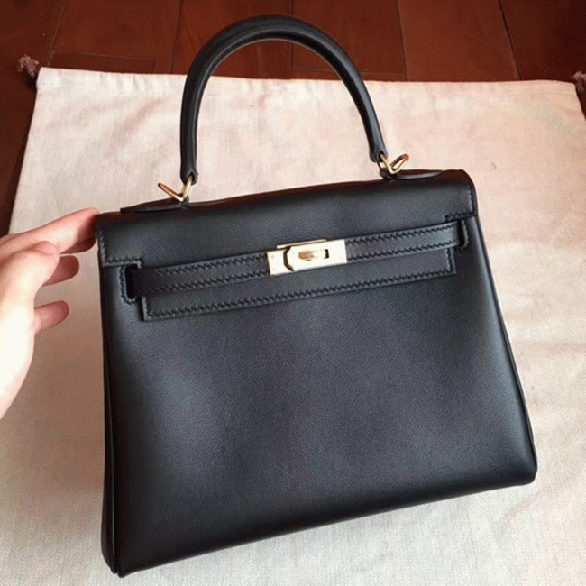 Black Swift Replica Hermes Kelly 25cm Retourne Soft Bag