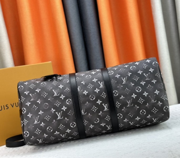 Louis Vuitton Brushed Monogram Leather Keepall Bandouliere 50 In Black angle 5