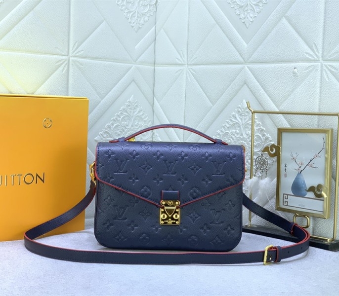 LV Monogram Empreinte Leather Metis In Navy Blue And Red