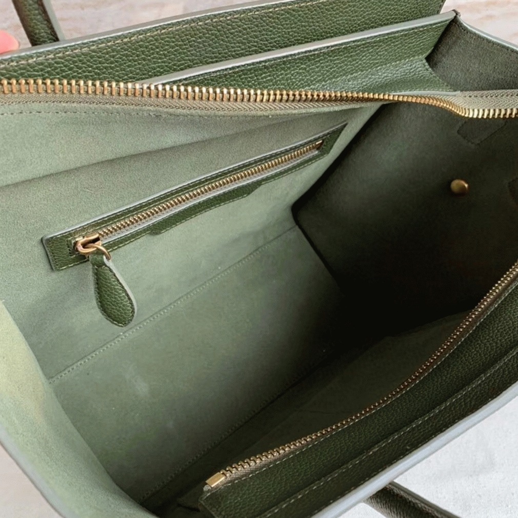 Celine Micro Luggage Tote Bag Knockoff in Khaki Green angle 4