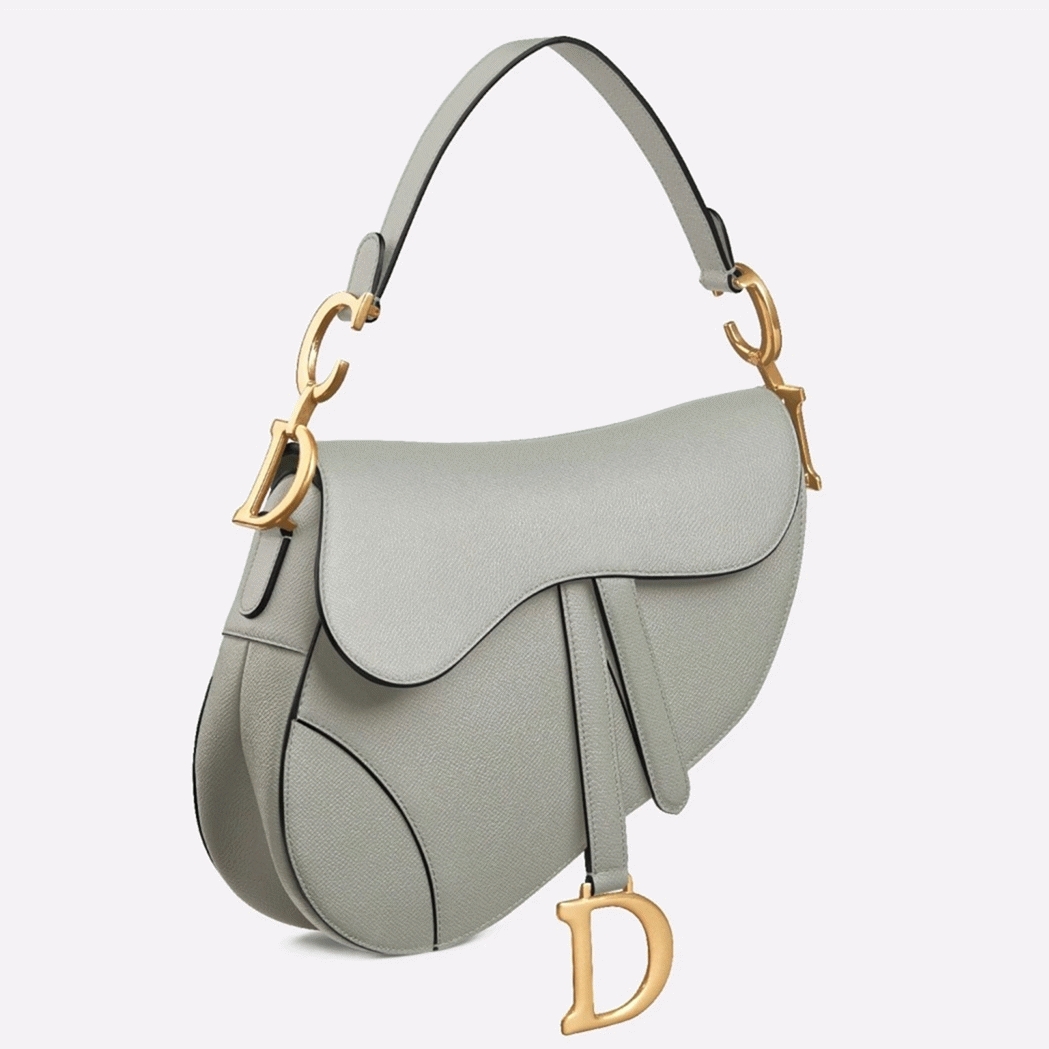 Dior Saddle Bag Fake in Gray Grained Calfskin