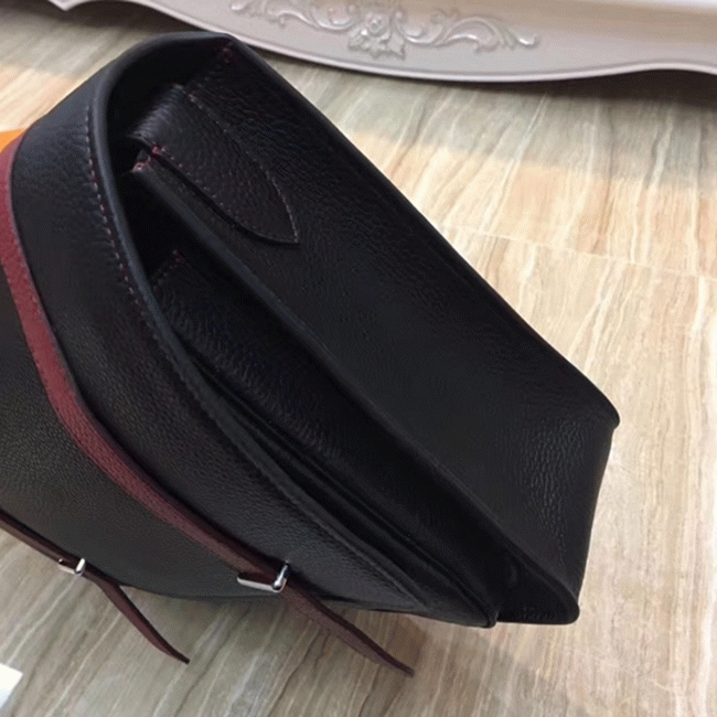 Black Knockoff Hermes Bicolor Steve Messenger Bag angle 5