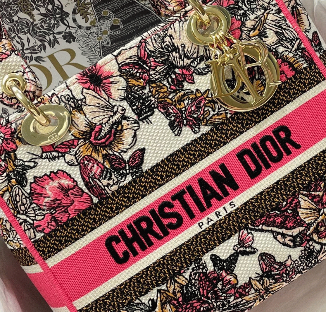 Dior Lady D-Lite Medium Bag Fake in Multicolor Butterfly Embroidery angle 3