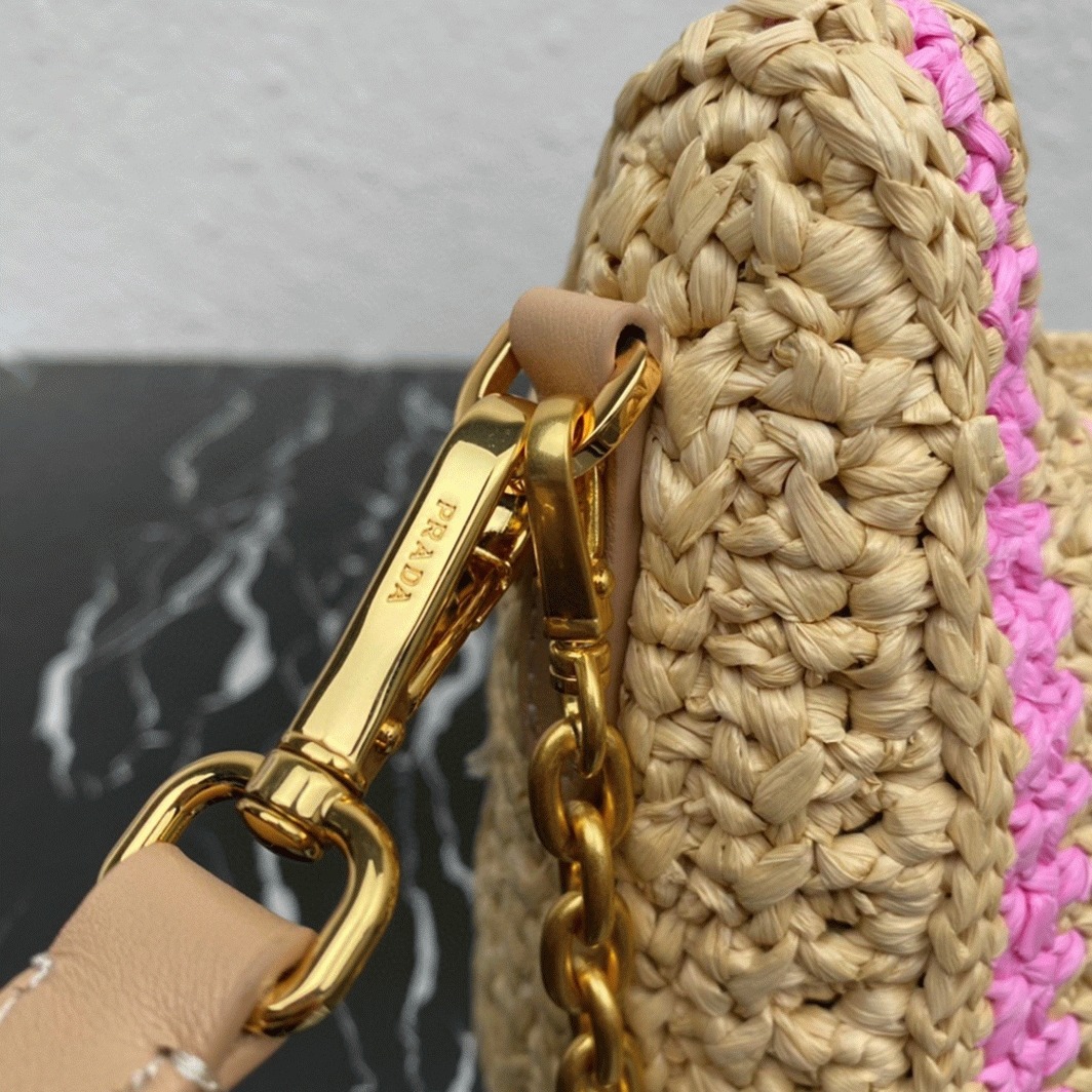 Prada Re-Edition Bag Knockoff in Beige and Pink Stripe angle 2