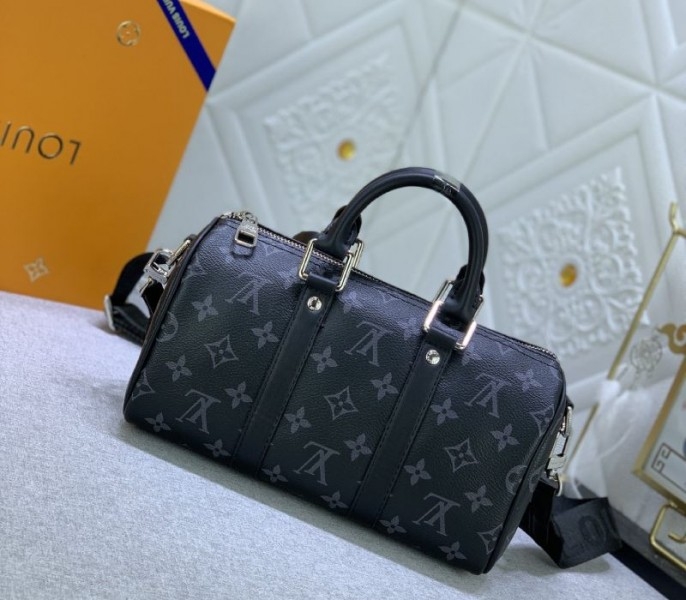 Louis Vuitton Monogram Eclipse Canvas Keepall Bandouliere 25 Travel Bag angle 3