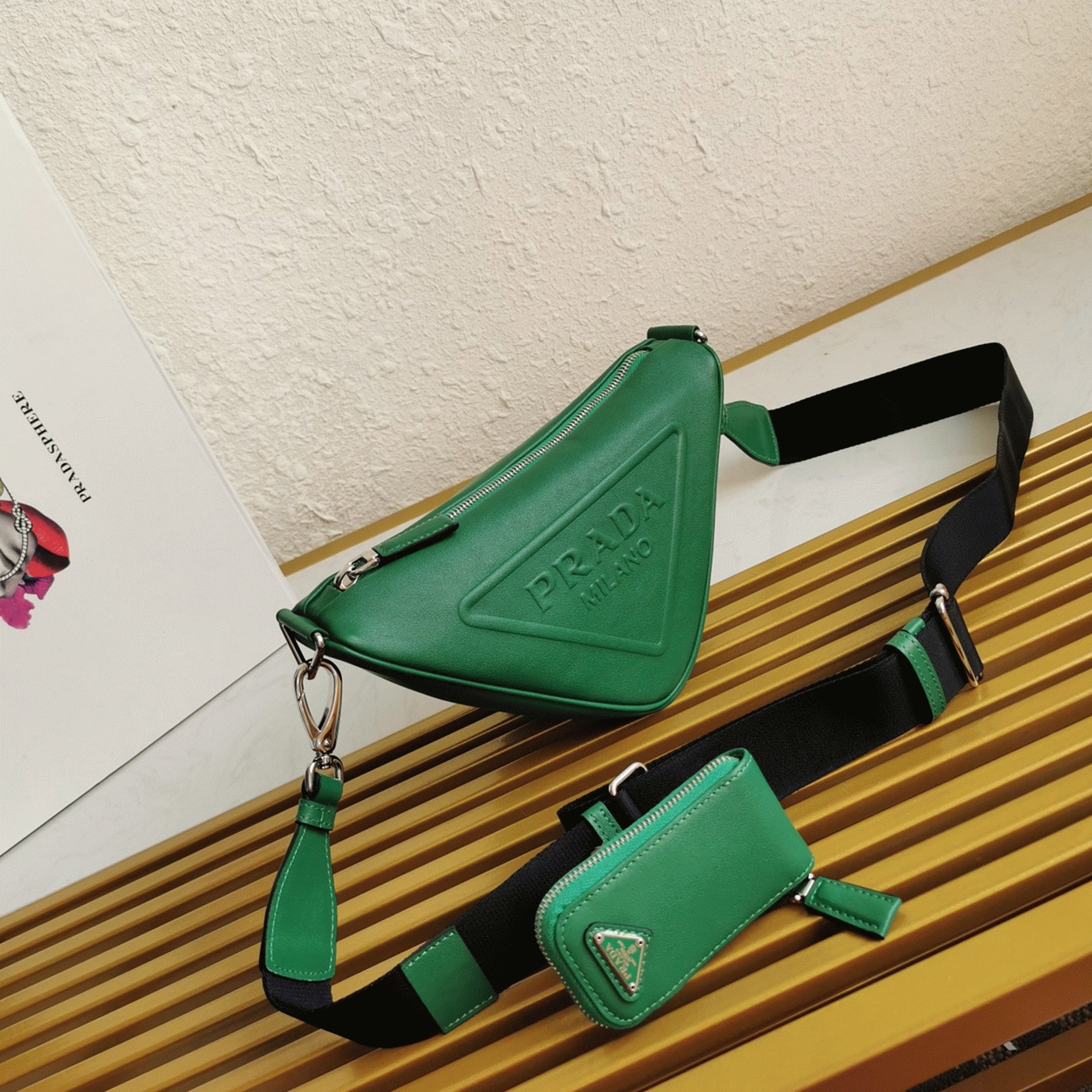 Prada Triangle Shoulder Bag Knockoff in Green angle 5