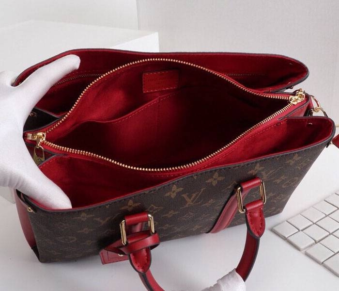 Louis Vuitton Monogram Canvas Soufflot MM Bag In Cerise Red angle 5
