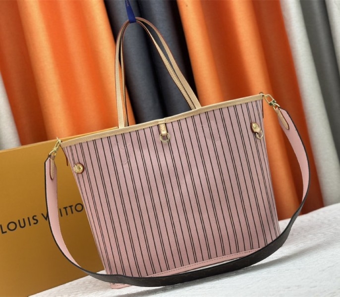 Louis Vuitton Neverfull Bandouliere Inside Out MM Tote In Monogram Canvas And Peony Pink Textile angle 5