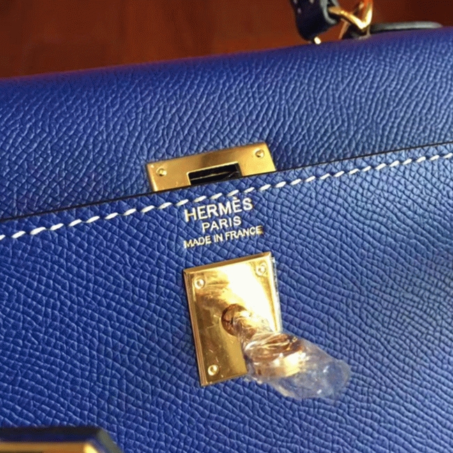 Electric Blue Epsom Fake Hermes Kelly 25cm Bold Purse angle 5