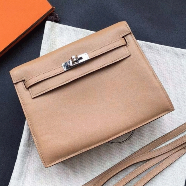 Brown Swift Leather High Quality Replica Hermes Kelly Danse Classic Purse