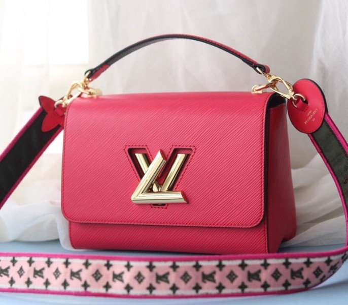 Louis Vuitton Epi Leather Twist MM Handbag In Red With Embroidered Strap angle 3
