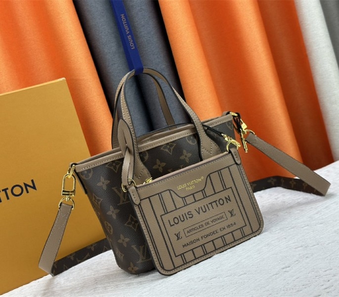 Louis Vuitton Neverfull Bandouliere Inside Out BB Tote In Monogram Canvas And Khaki Green Leather angle 2