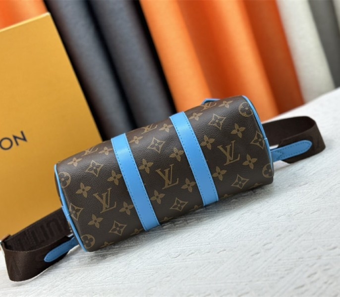 Louis Vuitton Monogram Macassar Canvas Keepall Bandouliere 25 In Gaston Blue angle 5