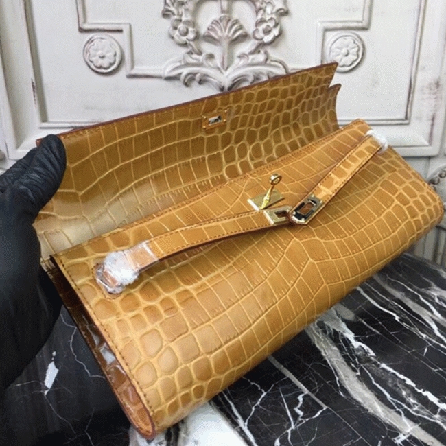 Camarel Crocodile Fake Hermes Kelly Cut Clutch Rich Color Handbag angle 5