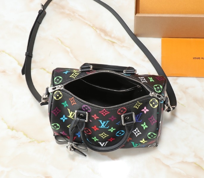 LV X TM Multicolored Speedy Bandouliere 25 In Black angle 5