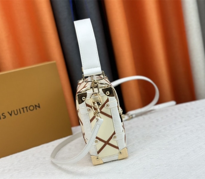 Louis Vuitton Malletage Leather Side Trunk MM In Cream Beige And Chestnut Brown angle 4