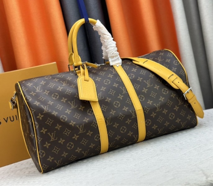 Louis Vuitton Monogram Macassar Canvas Keepall Bandouliere 50 In Safran Yellow angle 2