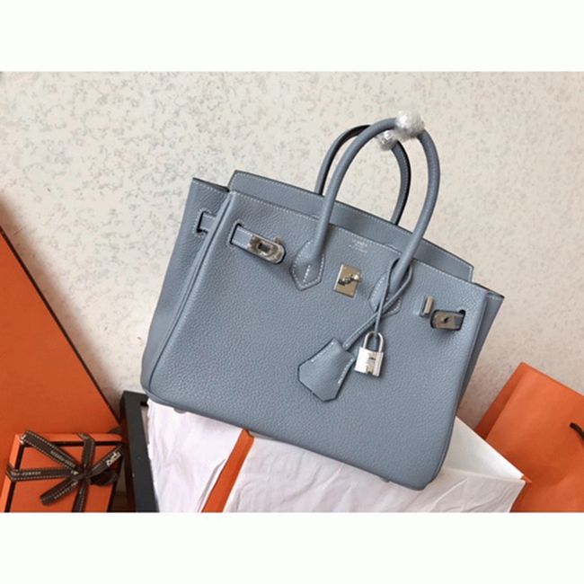 Hermes Birkin 25cm Blue Lin High-End Copy angle 2