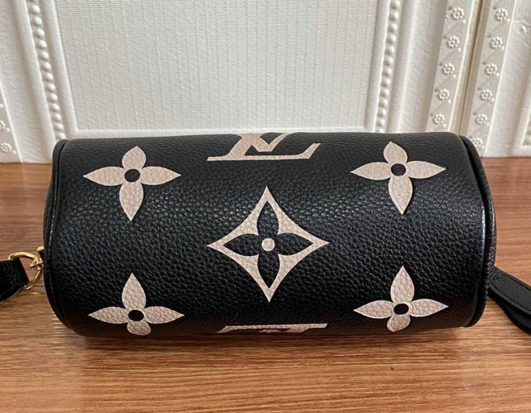 Louis Vuitton Monogram Empreinte Papillon BB Bag In Black And Beige angle 3