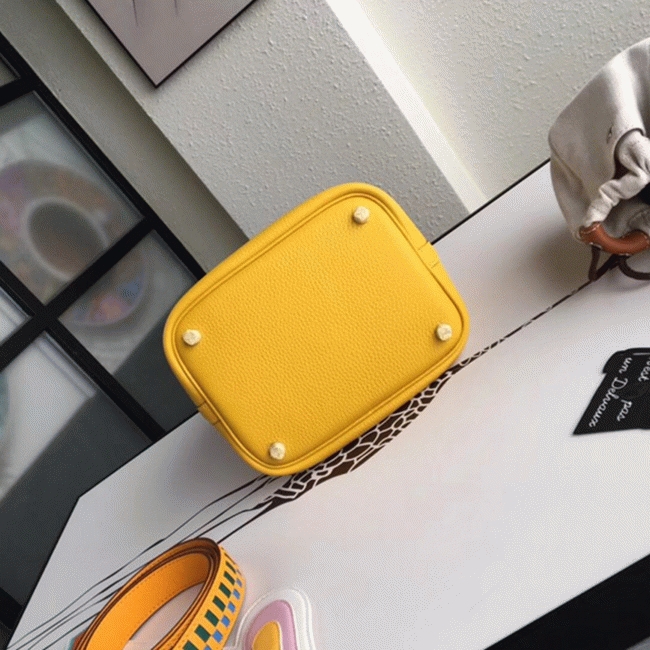 Yellow knockoff Hermes Picotin Lock 22cm handbag with braided handles angle 4