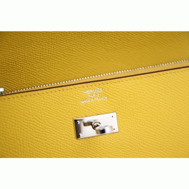 Yellow replica Hermes Kelly Longue wallet angle 5
