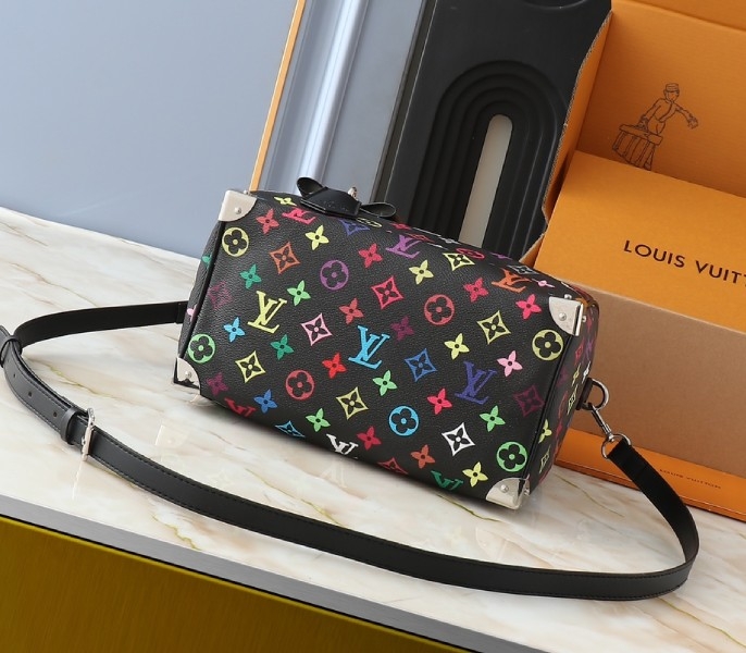 LV X TM Multicolored Speedy Bandouliere 25 In Black angle 4