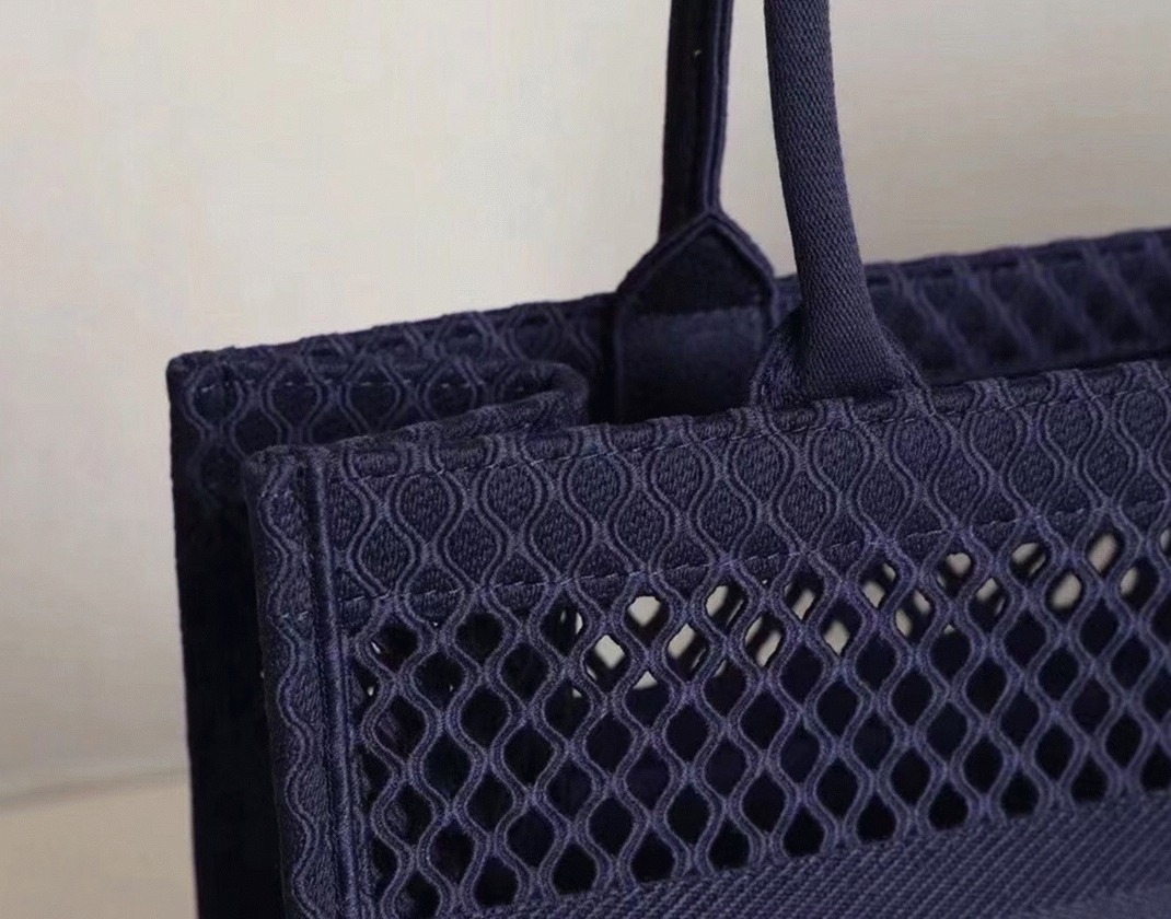 Dior Large Book Tote Bag Replica in Blue Mesh Embroidery angle 4