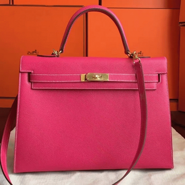 Rose Tyrien Epsom Fake Hermes Kelly 32cm Sellier Bright Tote