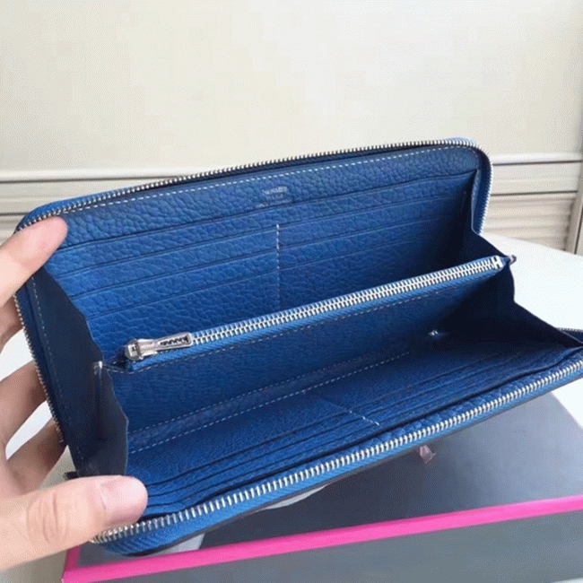 Blue Best Replica Hermes Wallet Azap Zipped angle 5