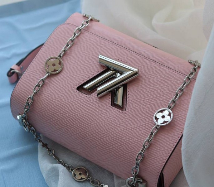 Louis Vuitton Epi Leather Twist MM With Flowers Jewels Chain Bag In Rose Bellerine Pink angle 5