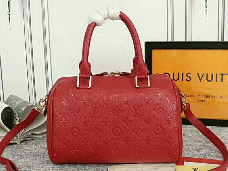 Louis Vuitton Monogram Empreinte Speedy Bandouliere 25 Handbag In Red angle 3