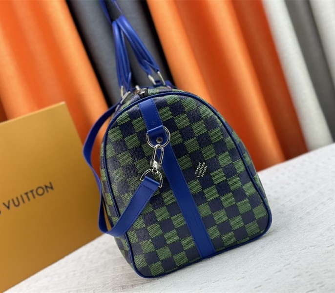 Louis Vuitton Damier Heritage Canvas Keepall Bandouliere 45 In Blue Green angle 4