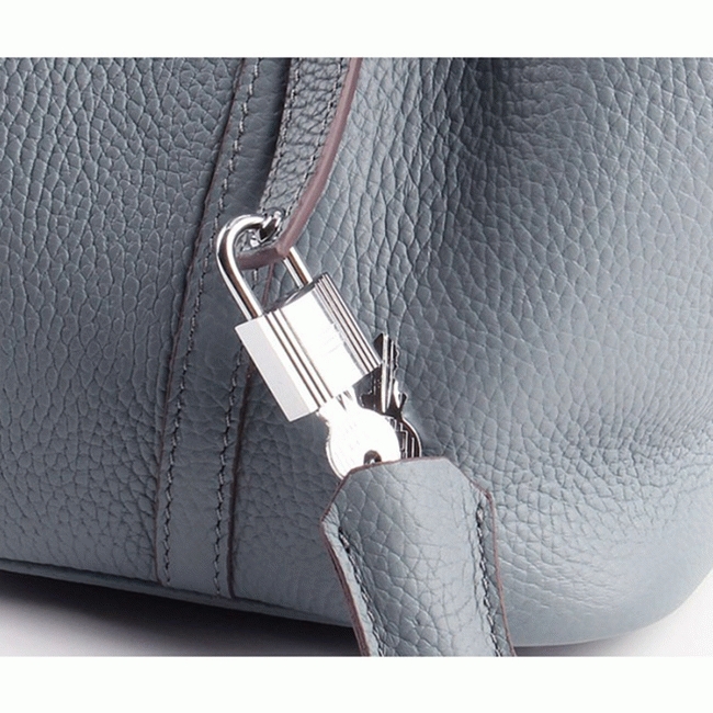 Blue lin knockoff Hermes Picotin Lock handbag angle 4