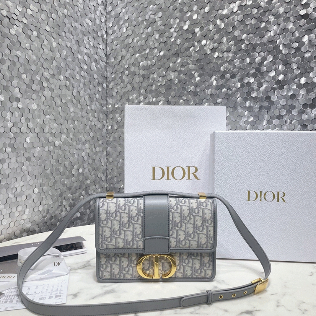Dior 30 Montaigne Medium Bag Fake in Grey Dior Oblique Jacquard angle 2