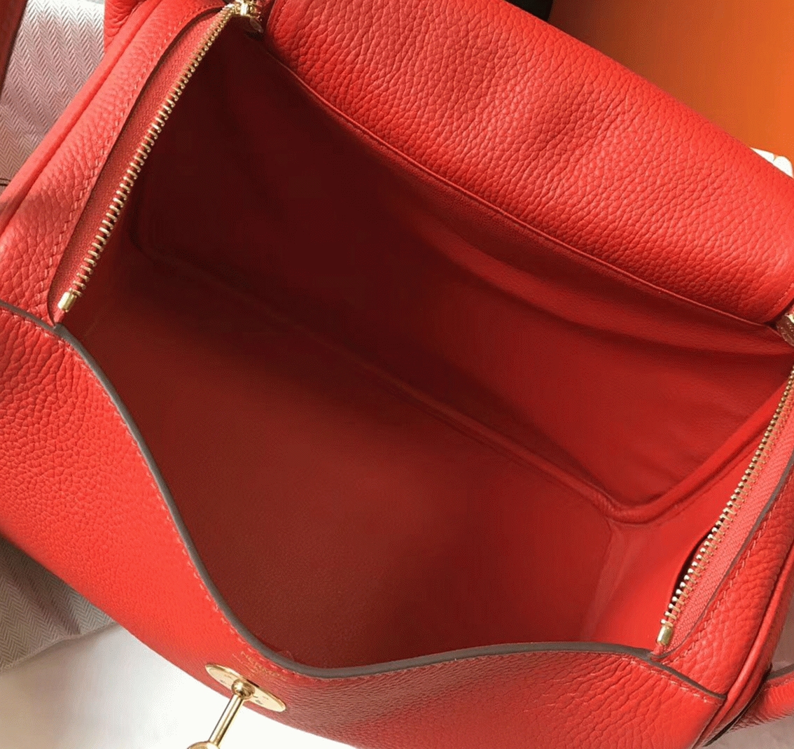 Designer replica Hermes Lindy 30cm bag in red shade angle 2