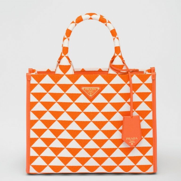 Prada Symbole Small Bag Fake in Orange/White Jacquard Fabric