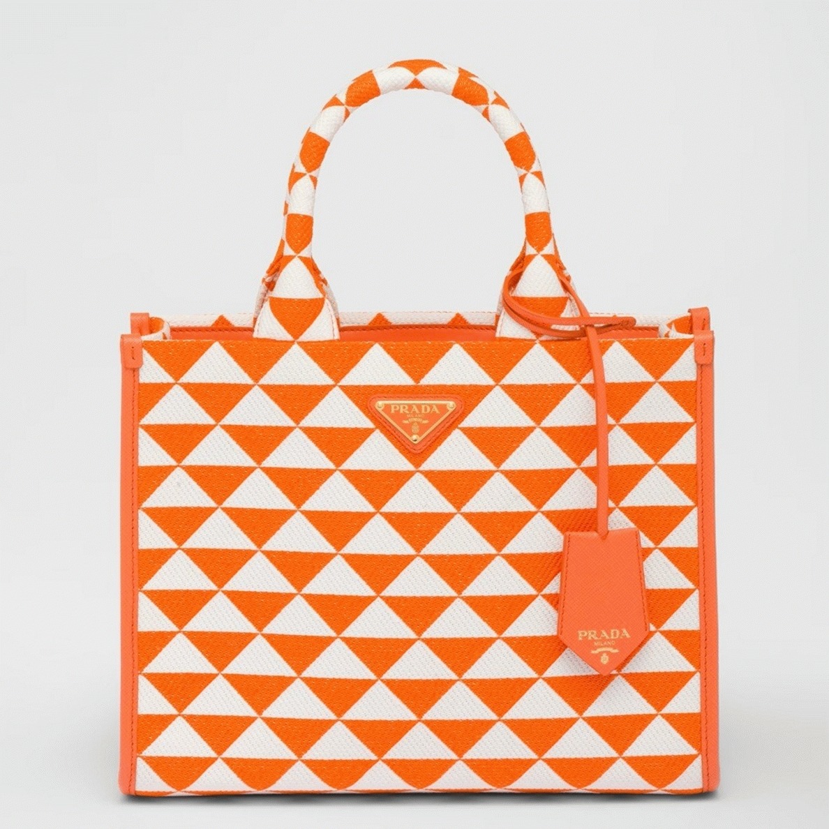 Prada Symbole Small Bag Fake in Orange/White Jacquard Fabric