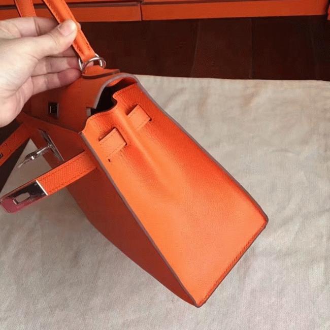 Orange Epsom Replica Hermes Kelly Sellier 28cm Bright Handbag angle 2
