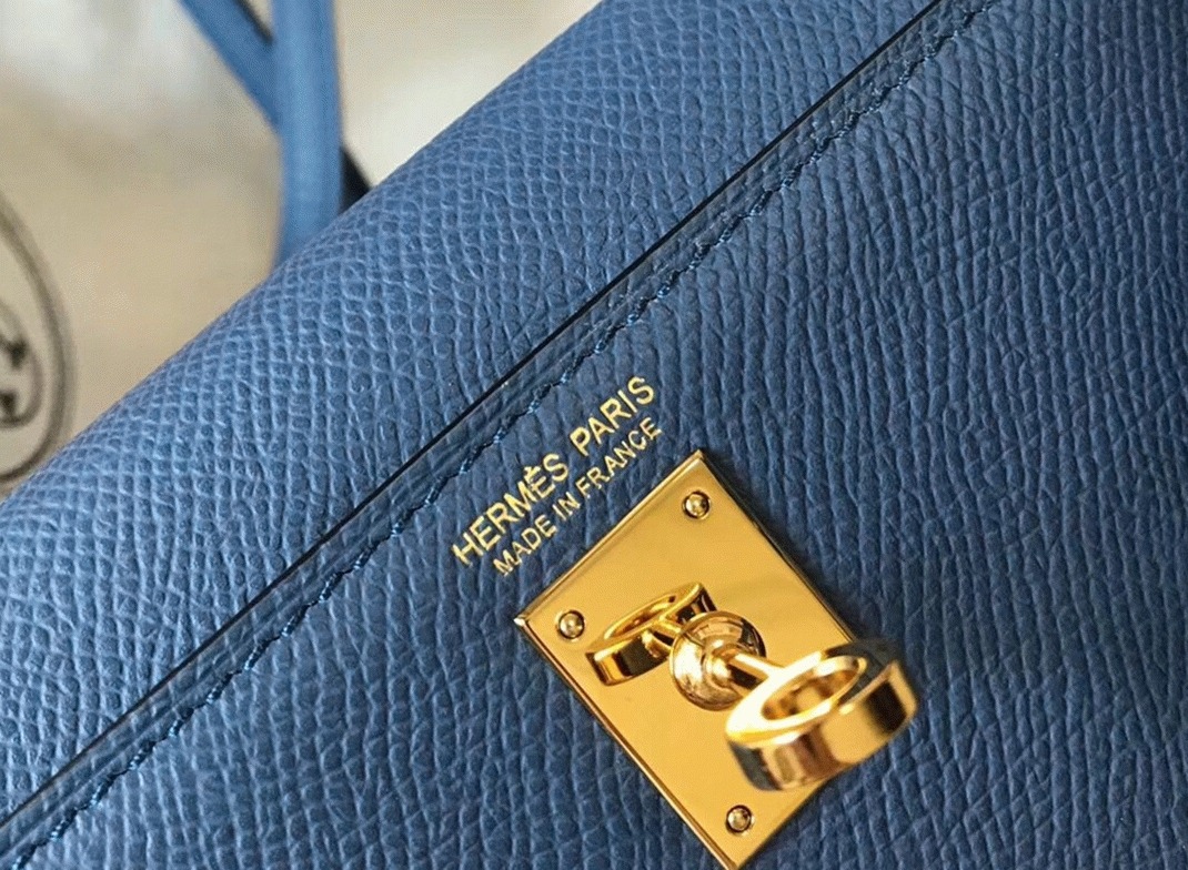 Hermes Kelly Mini II Bag Fake in Blue Agate angle 5
